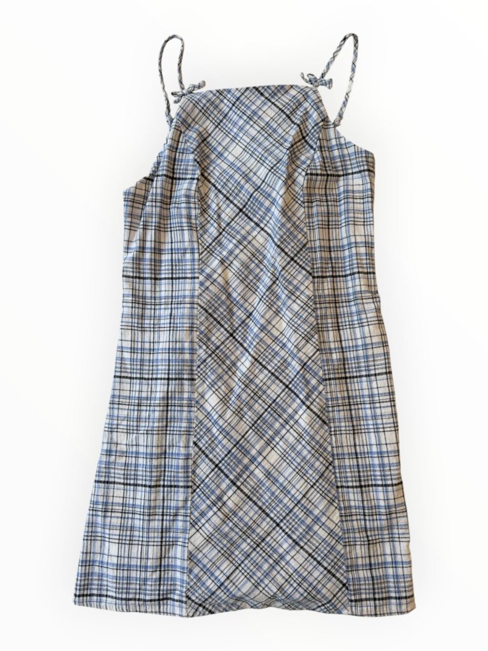 Francesca’s Plaid Tie Strap A Line Mini Dress Size Small Blue